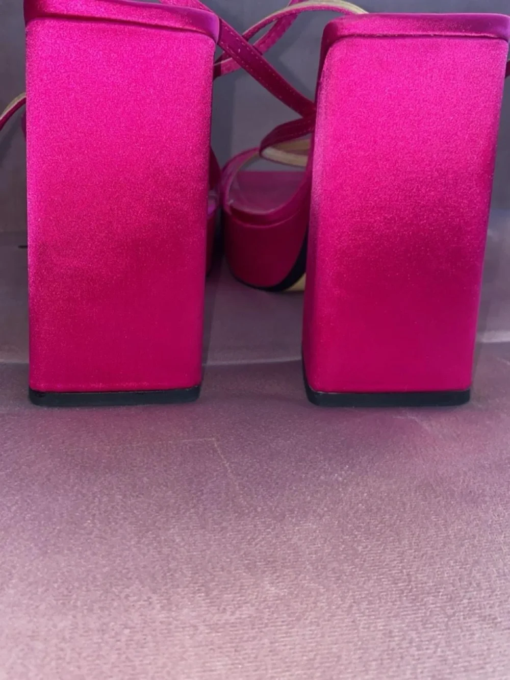 Zara Hot Pink Strappy Block Heel Sandals